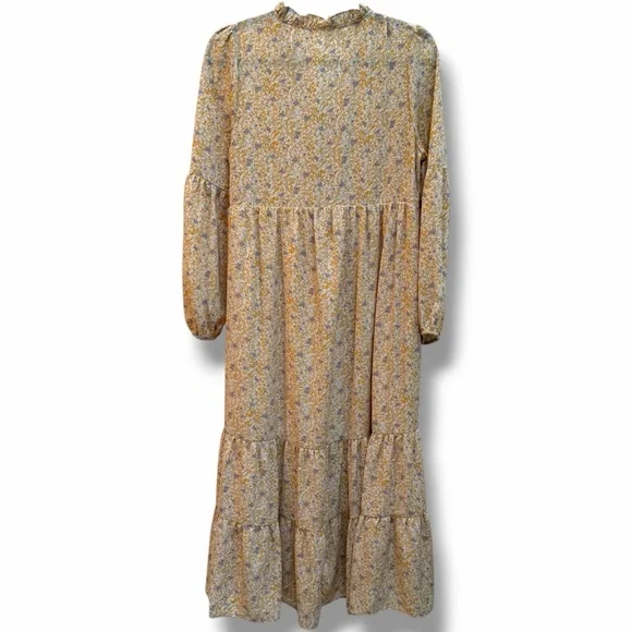 Carly Jean Los Angeles CJLA Yellow Floral Long Sleeve Tiered Maxi Dress sz Small - Picture 3 of 6